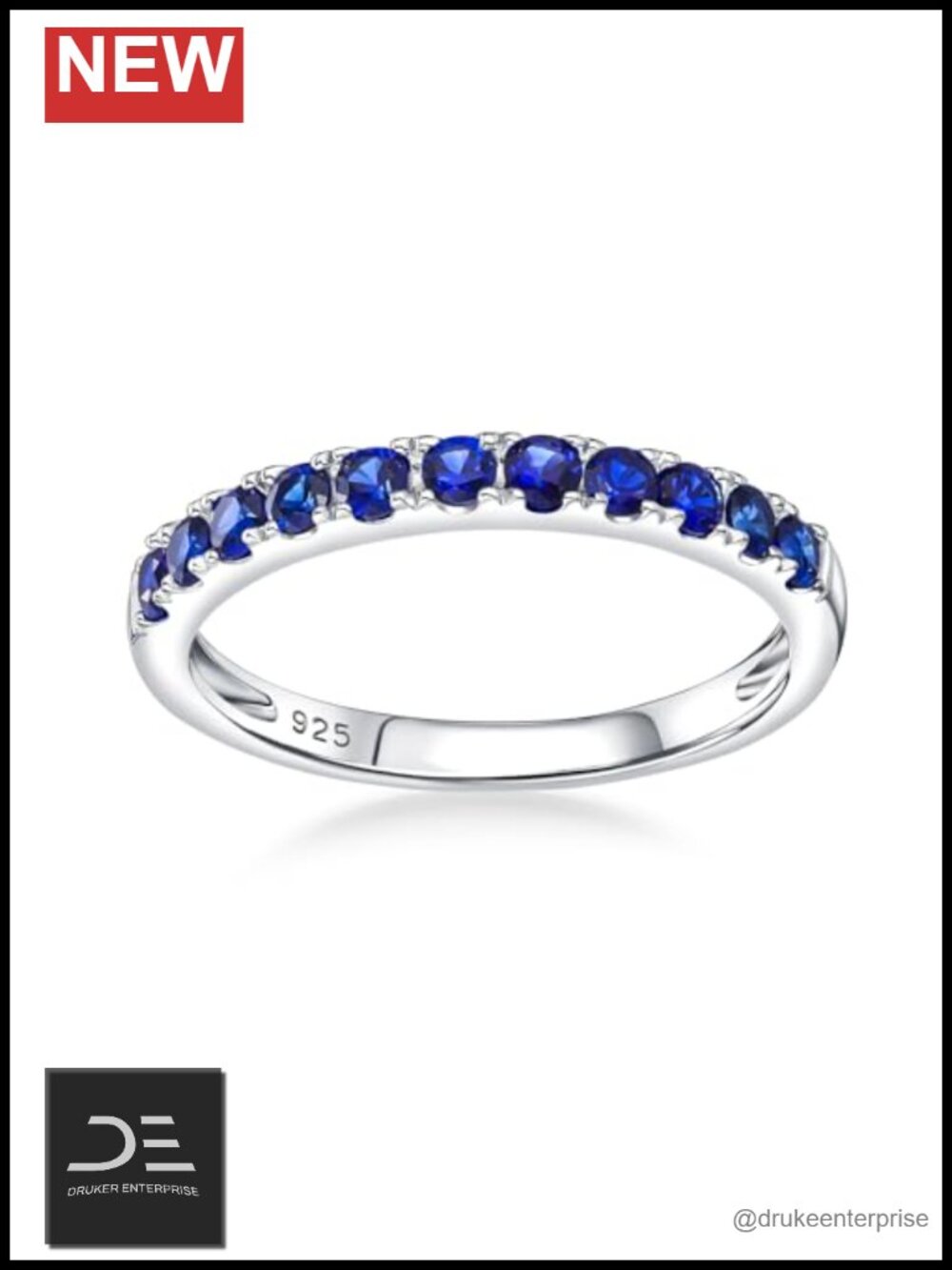 Sterling Silver Half Eternity Ring Thin Stackable Created Sapphire Band